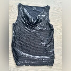 Talbots Petites Black Sequin Shell cowl neck sleeveless Tank Top size Mp